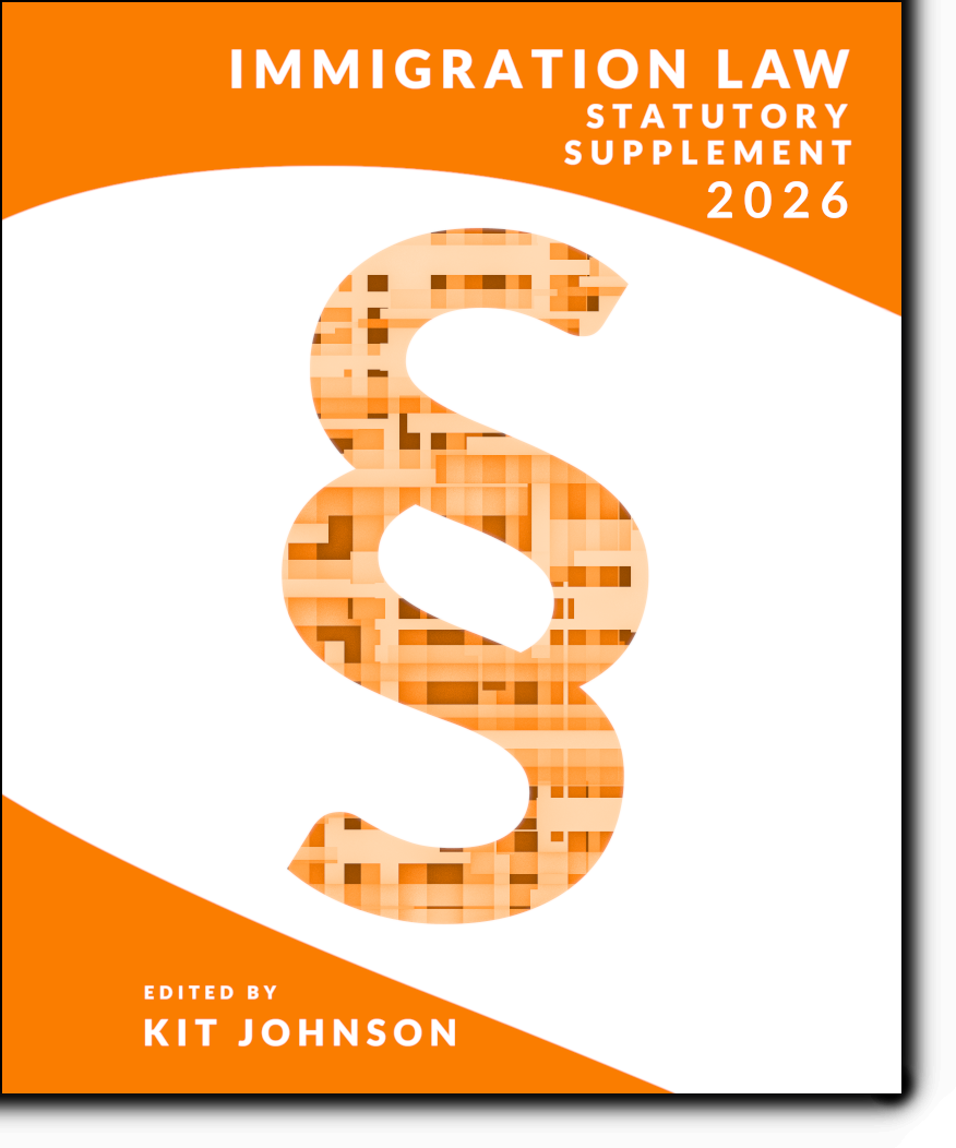 book cover of Immigration Law Statutory Supplement 2025 showing a silcrow with a plaid pattern in different shades of orange